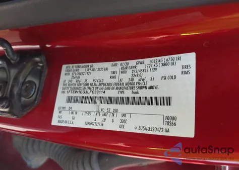 2020 Ford F-150 Limited z USA, uszkodzony, nr VIN 1FTEW1EG3LFC33114